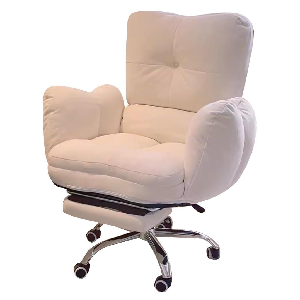 Lazy Sofa Gaming Chair Study Chair Ergonomic Office Chairs Recliner Chair for Bedroom, Home Office Desk Chairs Computer Chair Backrest Reclinable Desk Seat for Living Room (Color : Beige with footres