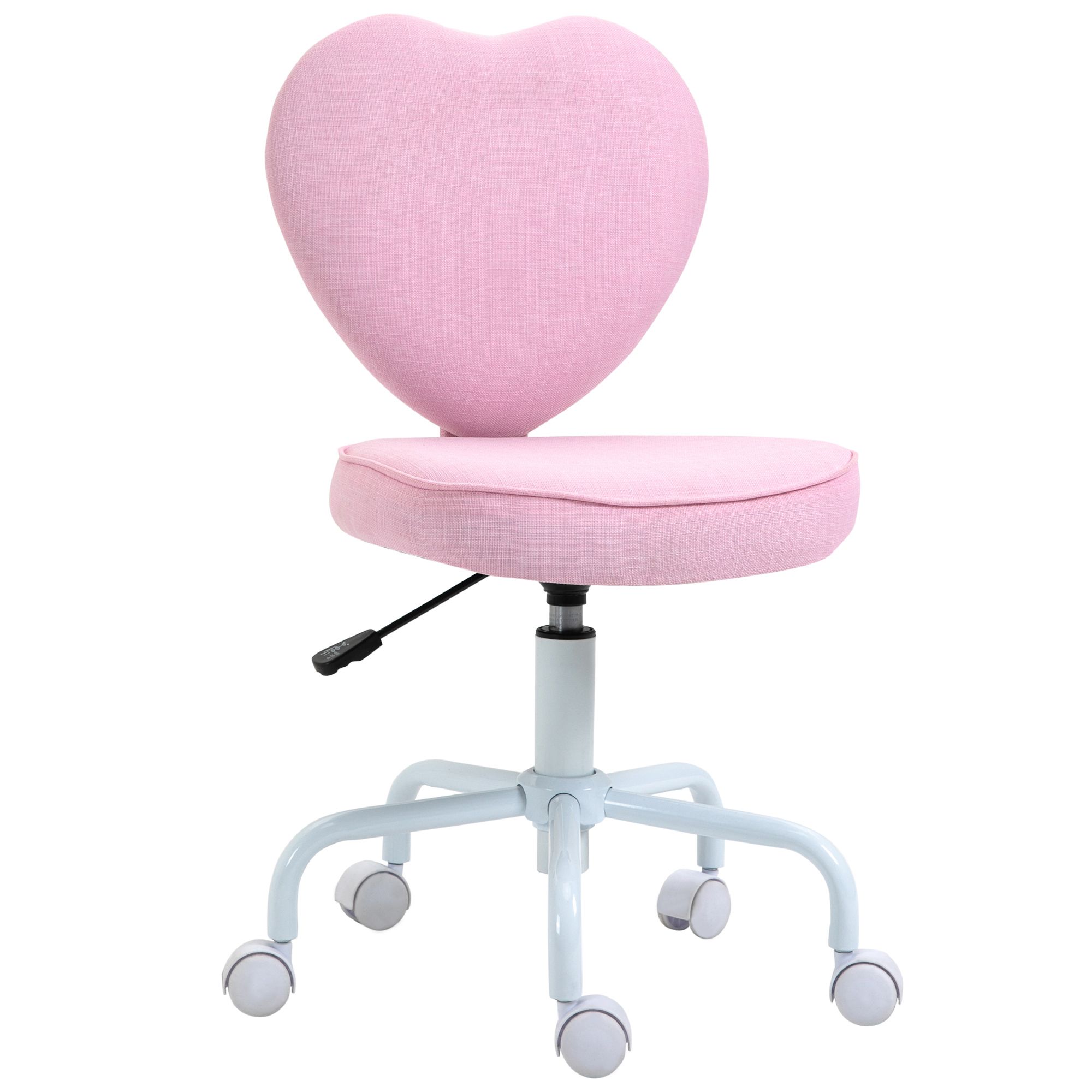 HOMCOM Love Shape Swivel Leisure Chair on Wheels Upholstery Home Office Computer Chair Linen Fabric Vanity Seat for Girls Women